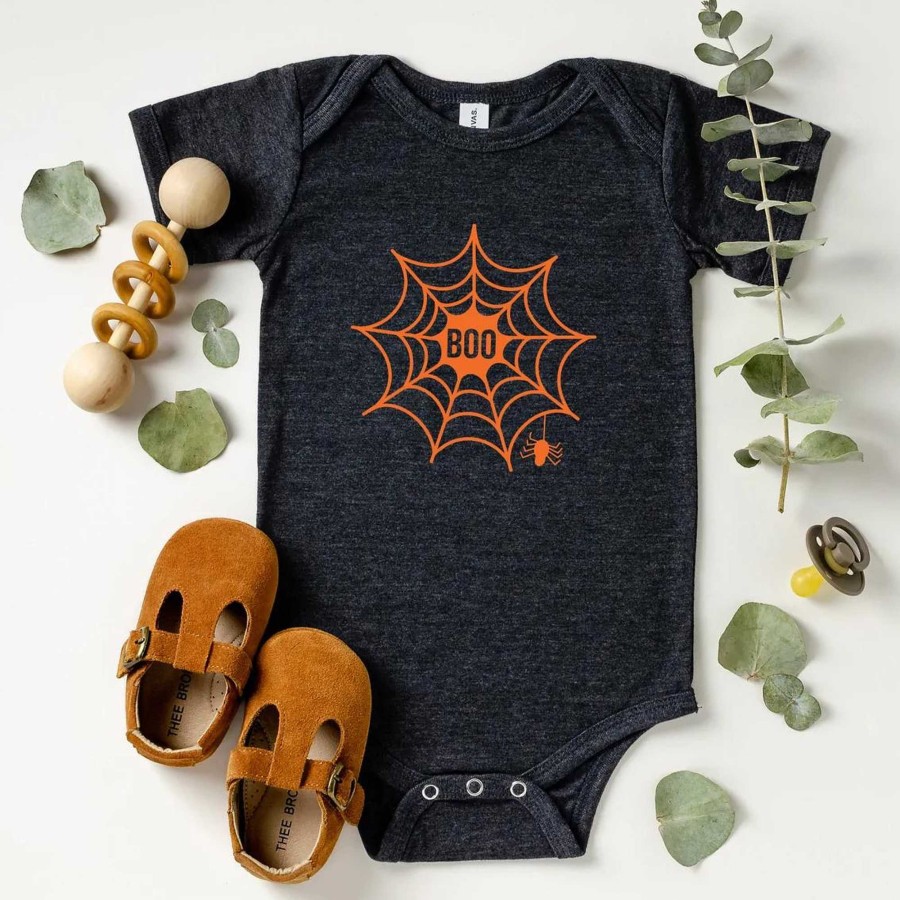 Boy The Juniper Shop | Boo Web Short Sleeve Bodysuit, Charcoal