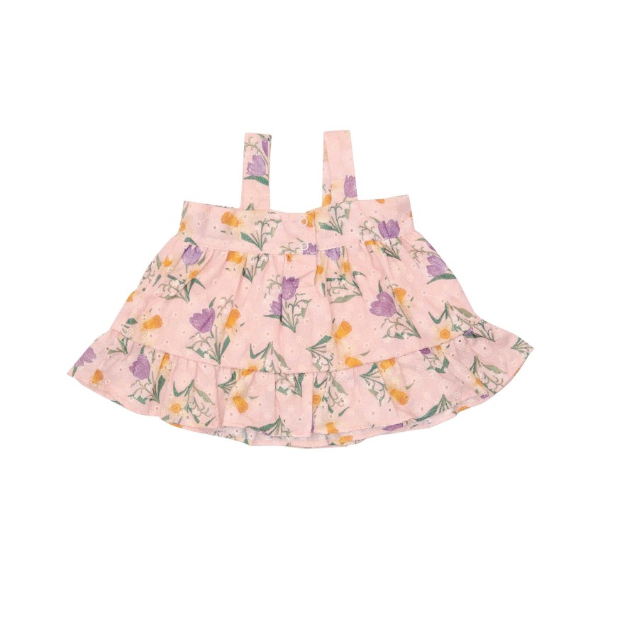 Girl Angel Dear | Wrap Ruffle Top & Bloomer, Eyelet Daffodil Bouquet