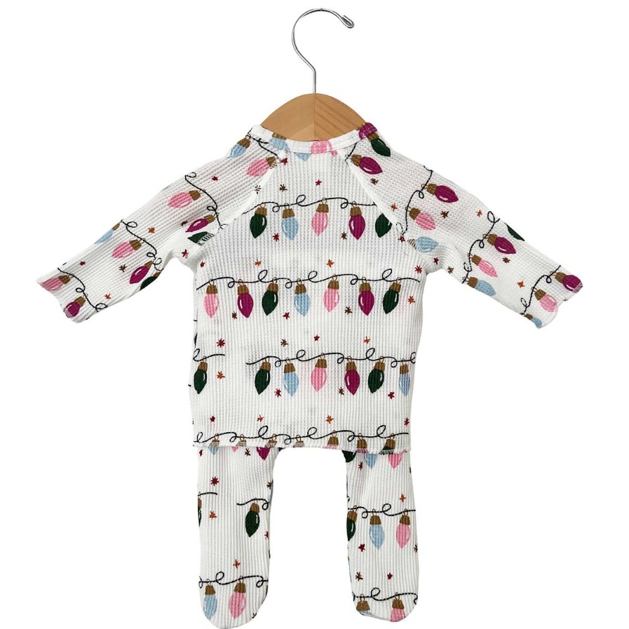 Girl SpearmintLOVE | Organic Waffle Kimono & Pant Set, Pink Christmas Lights