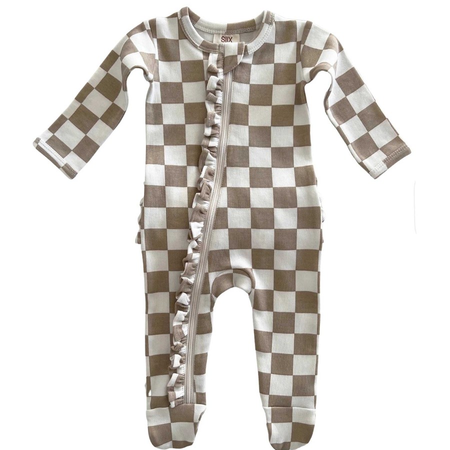 Girl SIIX Collection | Tiramisu Checkerboard / Organic Frill Zip Footie