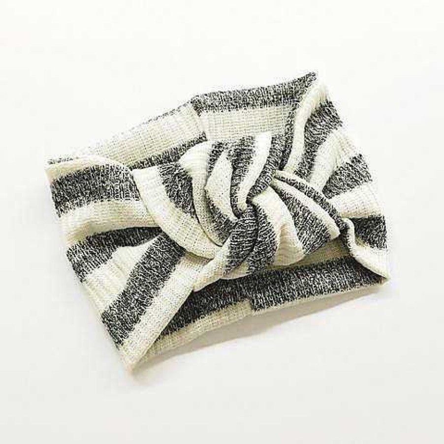 Girl Eyee Kids | Twist Knot Headband, Ivory/Black Marled Stripe