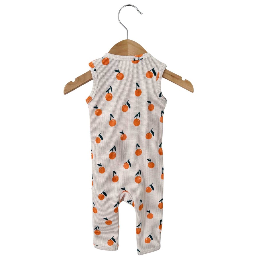 Boy SpearmintLOVE | Organic Waffle Sleeveless Zip Romper, Oranges