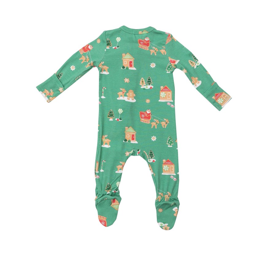 Boy Angel Dear | Zip Footie, Green Gingerbread Sleigh