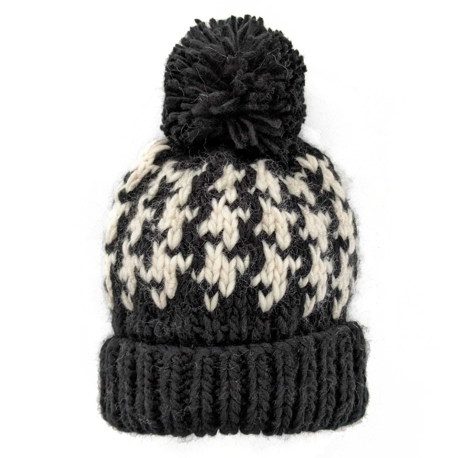 Accessories Huggalugs | Houndstooth Knit Pom Hat