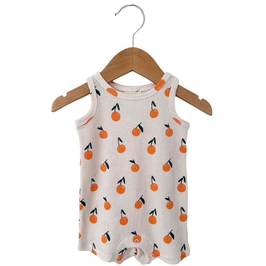 Boy SpearmintLOVE | Organic Waffle Shortie Romper, Oranges