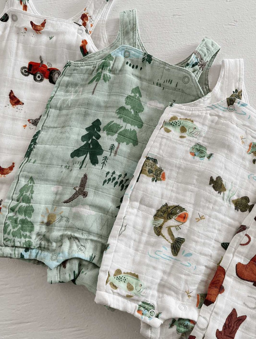 Boy Angel Dear | Muslin Overall Shortie, Mountain Cabin