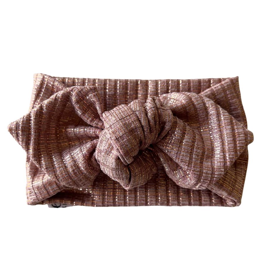 Girl Eyee Kids | Top Knot Headband, Ribbed Mauve Foil Shimmer