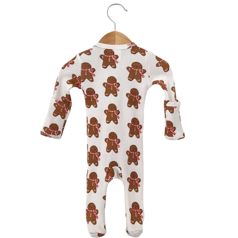 Boy SpearmintLOVE | Organic Waffle Basic Zip Footie, Gingerbread Man