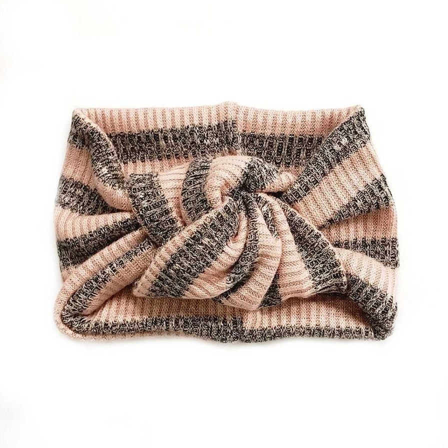 Girl Eyee Kids | Twist Knot Headband, Dusty Pink/Black Marled Stripe