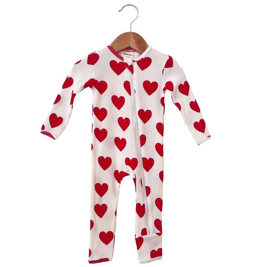 Boy SpearmintLOVE | Organic Waffle Basic Zip Romper, Red Heart