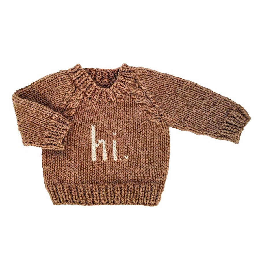 Boy Huggalugs | Hi. Crew Neck Knit Sweater, Pecan/Natural