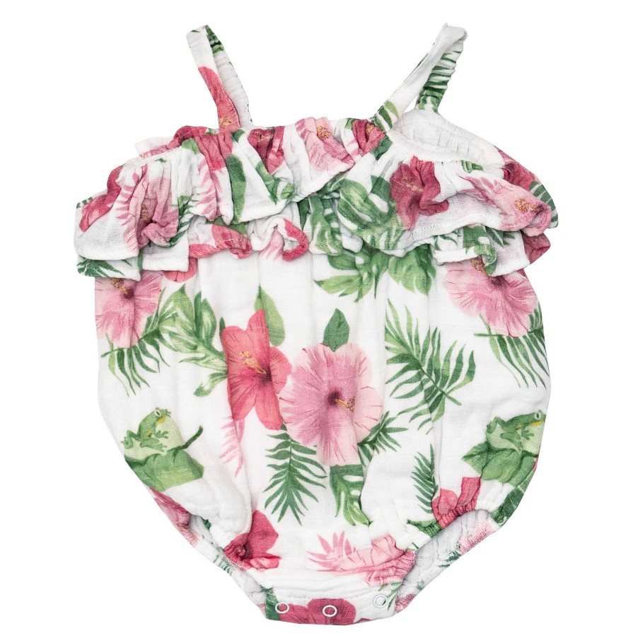 Girl Angel Dear | Ruffle Bubble Sunsuit, Hibiscus