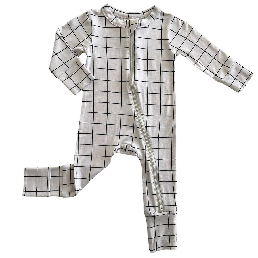 Girl SpearmintLOVE | 2-Way Convertible Zip Romper, Natural/Black Windowpane