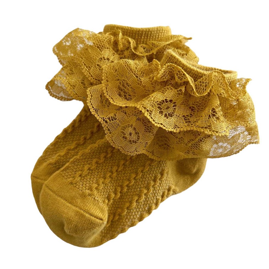 Accessories Sold by SpearmintLOVE | Lacey Ruffle Socks, Yellow