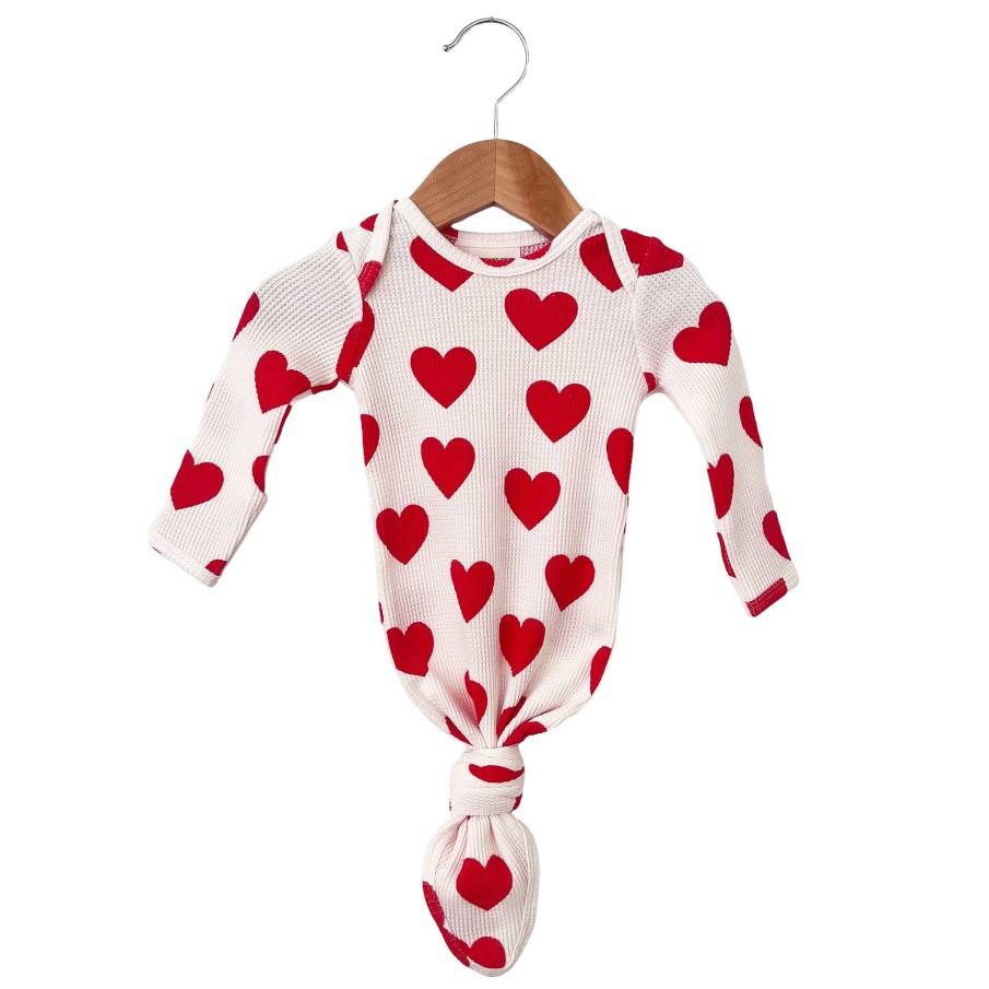 Boy SpearmintLOVE | Organic Waffle Knotted Gown, Red Heart