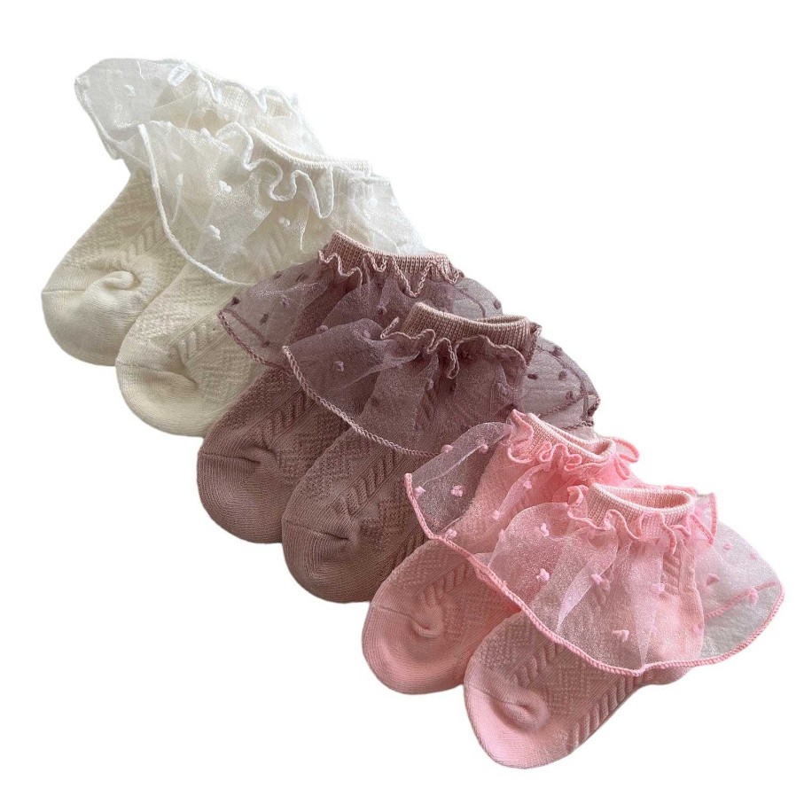 Accessories Sold by SpearmintLOVE | 3-Pack Fancy Sneaker Socks, Pink, Dusty Blush, White