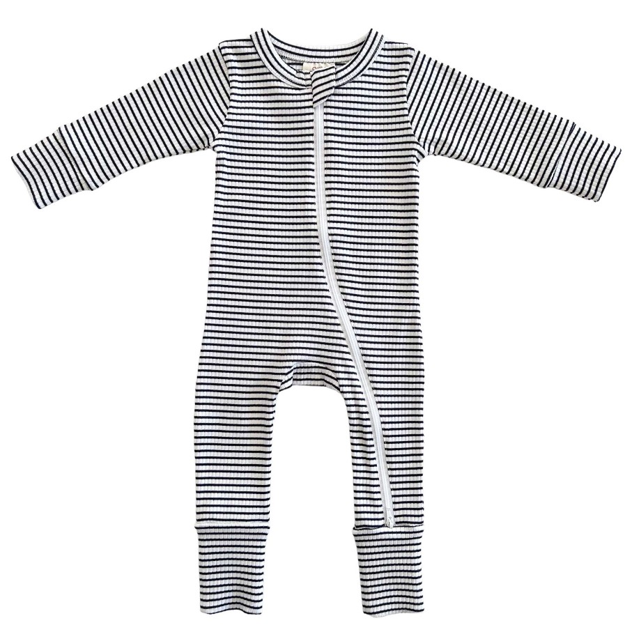 Boy SIIX Collection | Black Stripe / Organic Ribbed 2-Way Zip Romper