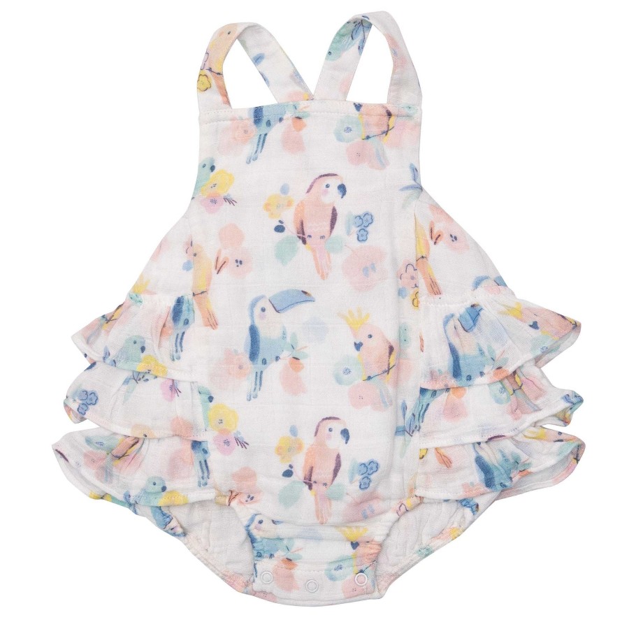 Girl Angel Dear | Ruffle Sunsuit, Neopolitan Birds