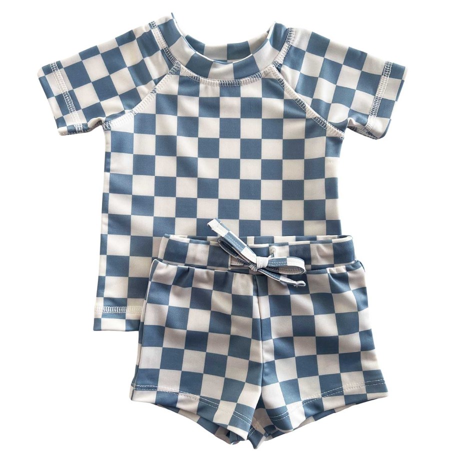 Boy SIIX Collection | Blueberry Muffin Checkerboard / Cove Rashguard Set / Upf 50+