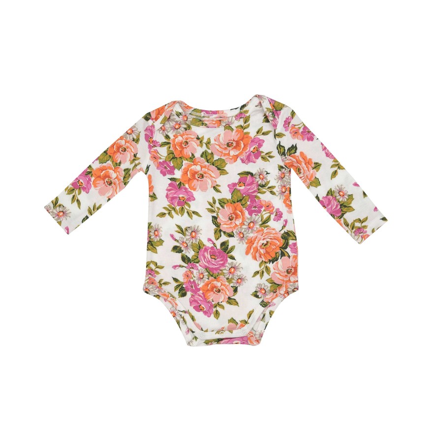 Girl Angel Dear | Long Sleeve Bodysuit, Wild Rose Floral Pink