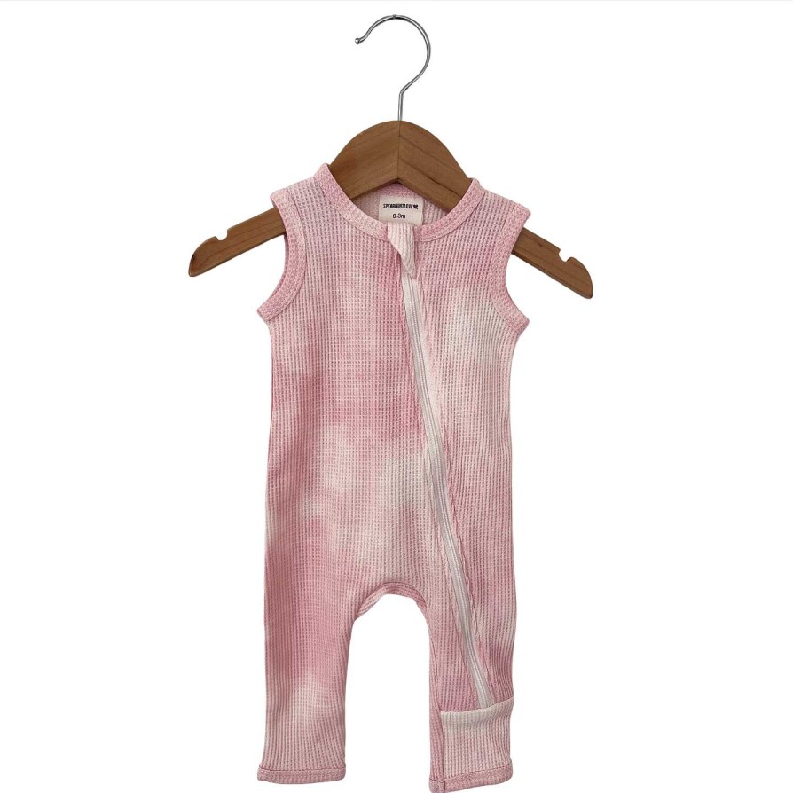 Girl SpearmintLOVE | Organic Waffle Sleeveless Zip Romper, Ballet Pink Tie Dye