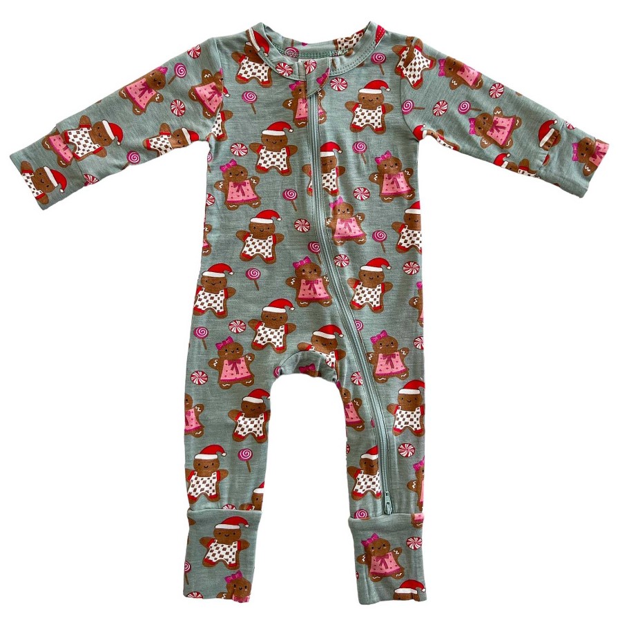 Girl SpearmintLOVE | 2-Way Convertible Zip Romper, Gingerbread Friends Green