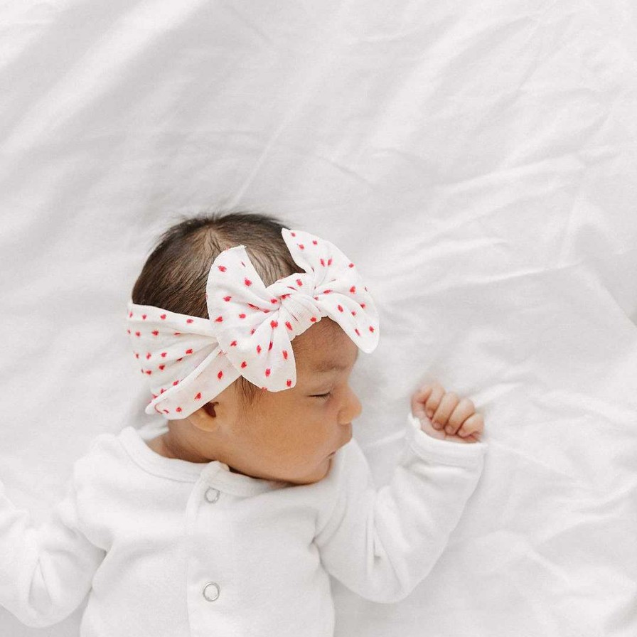 Girl Baby Bling Bows | Shabby Knot Bow, White/Red Dot