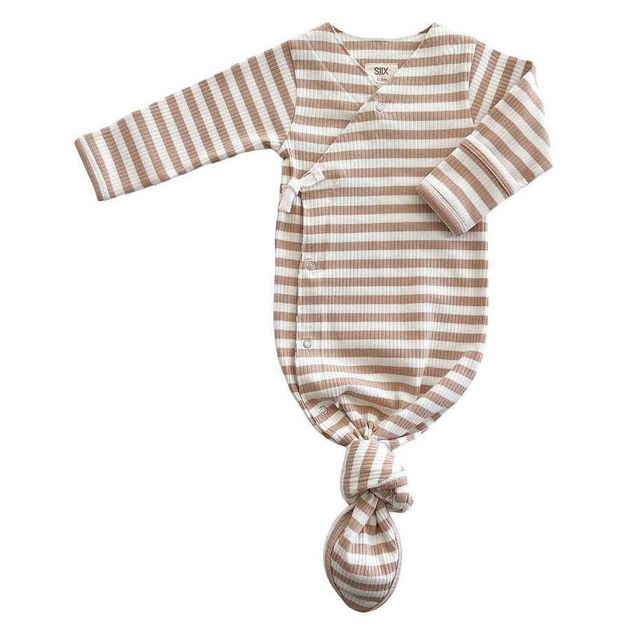 Boy SIIX Collection | Tan Stripe / Organic Ribbed Kimono Knot Gown