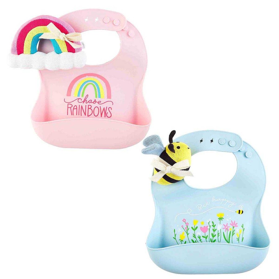 Baby Stuff Mud Pie Rattles | Silicone Bib & Rattle Set, Chase Rainbows