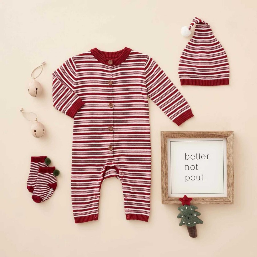 Girl Elegant Baby | Baby Jumpsuit & Hat Set, Holiday Striped