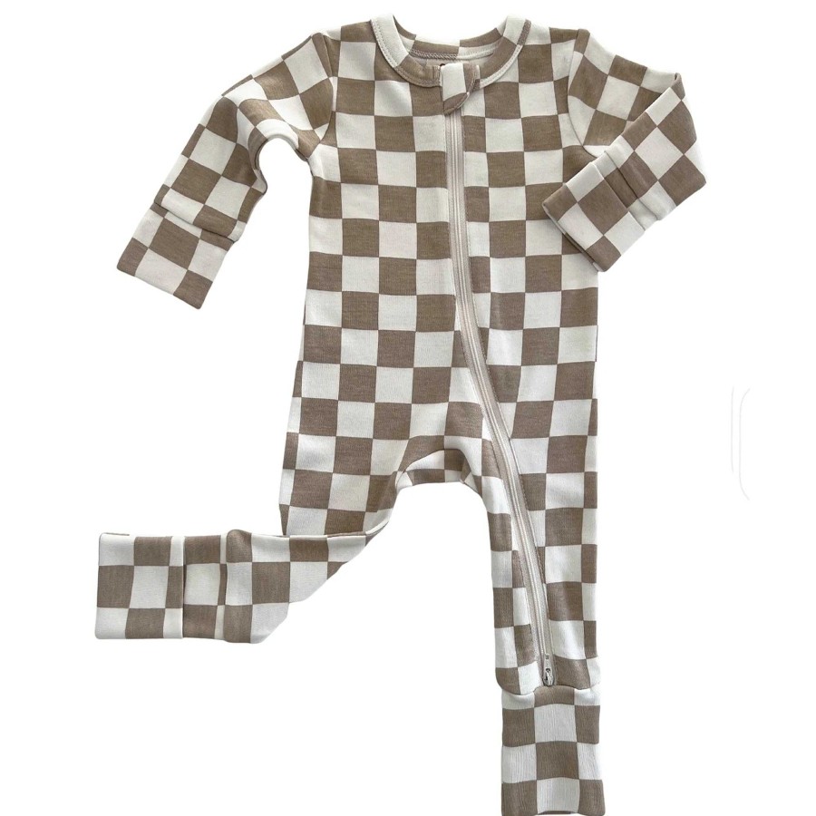 Boy SIIX Collection | Tiramisu Checkerboard / Organic 2-Way Zip Romper