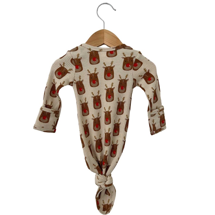 Boy SpearmintLOVE | Organic Waffle Knotted Gown, Reindeer