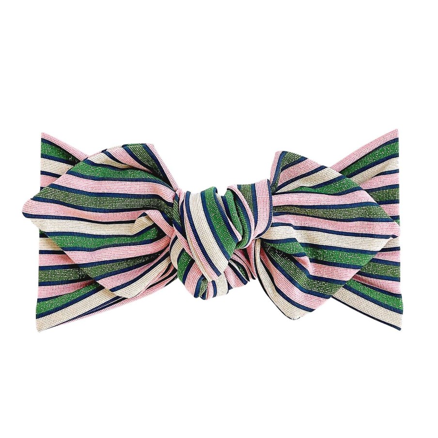 Girl Eyee Kids | Top Knot Headband, Green/Pink Shimmer Stripes