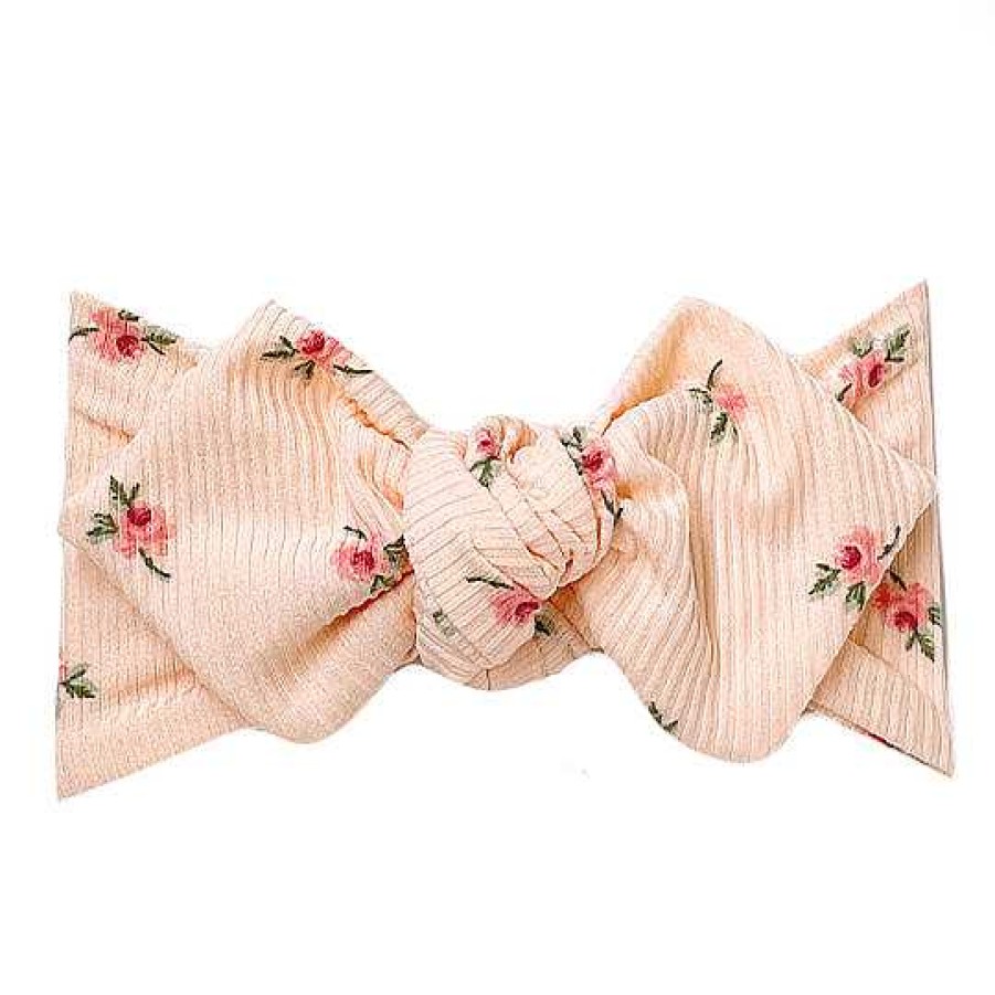 Girl Eyee Kids | Top Knot Headband, Ribbed Peach Floral