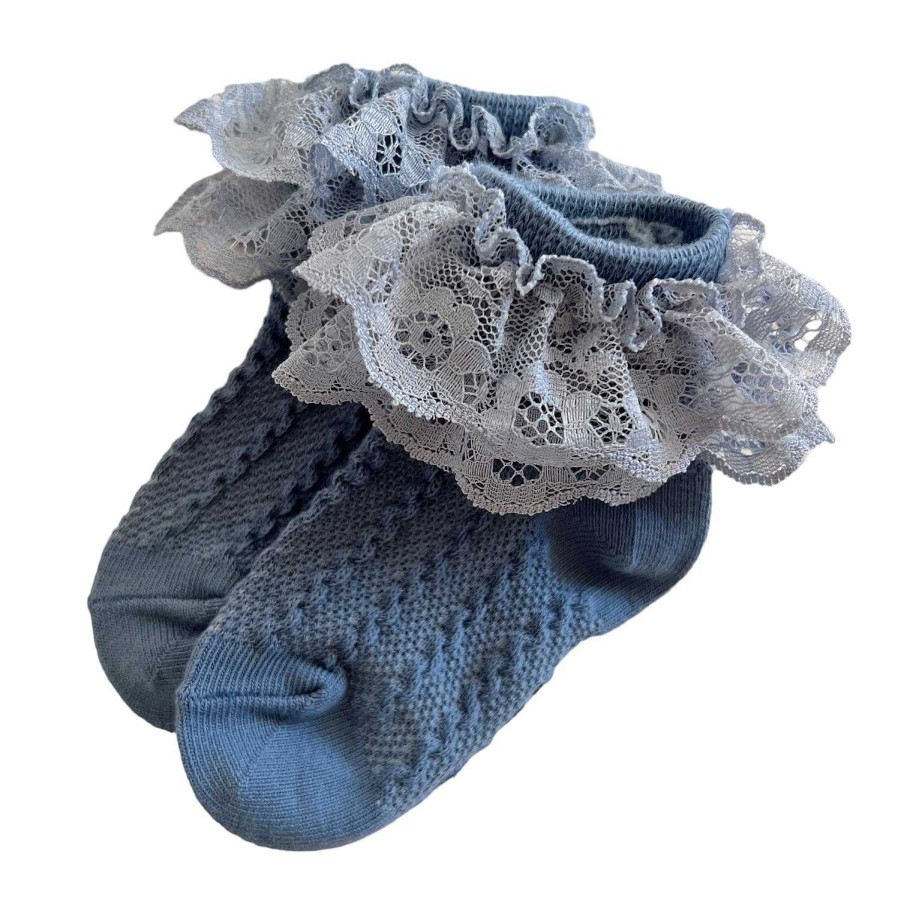 Accessories Sold by SpearmintLOVE | Lacey Ruffle Socks, Blue