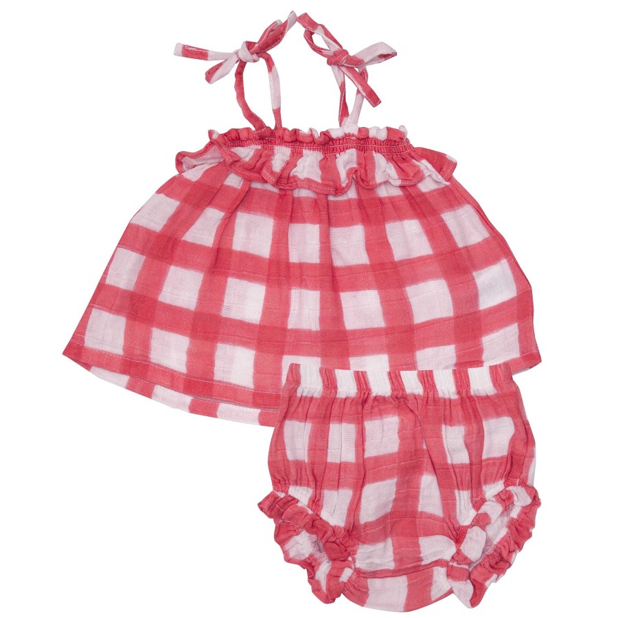 Girl Angel Dear | Ruffle Top & Bloomer, Painted Gingham Red