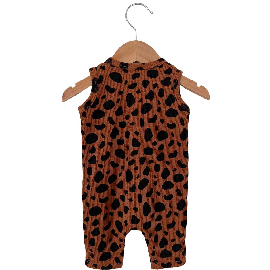 Boy SpearmintLOVE | Organic Waffle Easy Romper, Black Spot