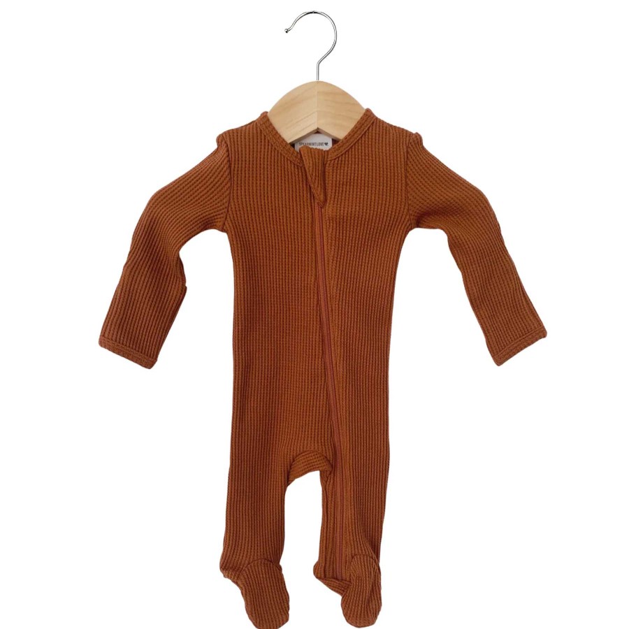 Boy SpearmintLOVE | Organic Waffle Basic Zip Footie, Caramel