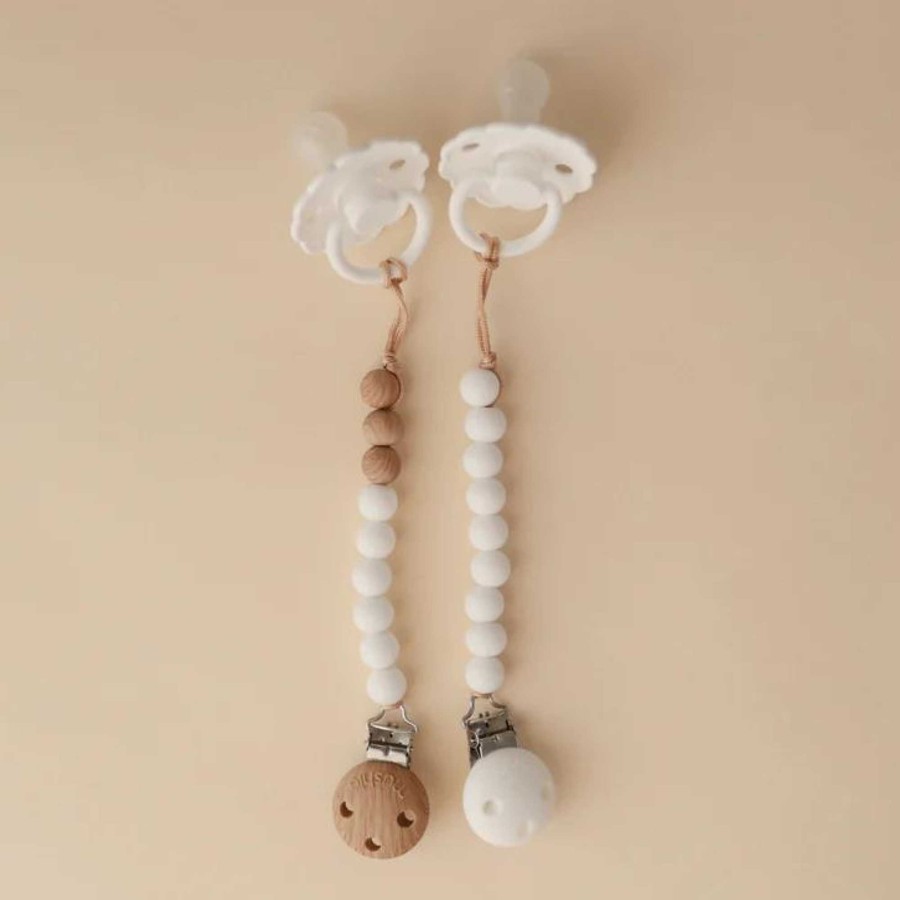 Baby Stuff mushie Pacifier Clips | Eva Silicone Pacifier Clip, White