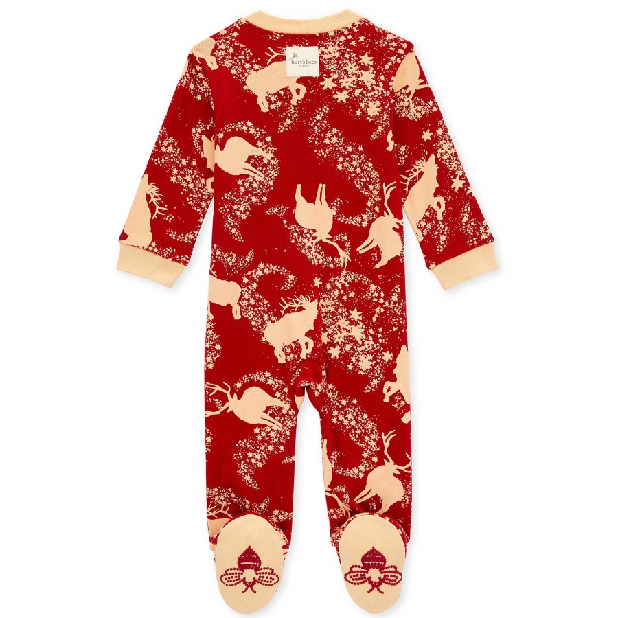 Boy Burt's Bees Baby | Organic Zip Footie, Starry Reindeer