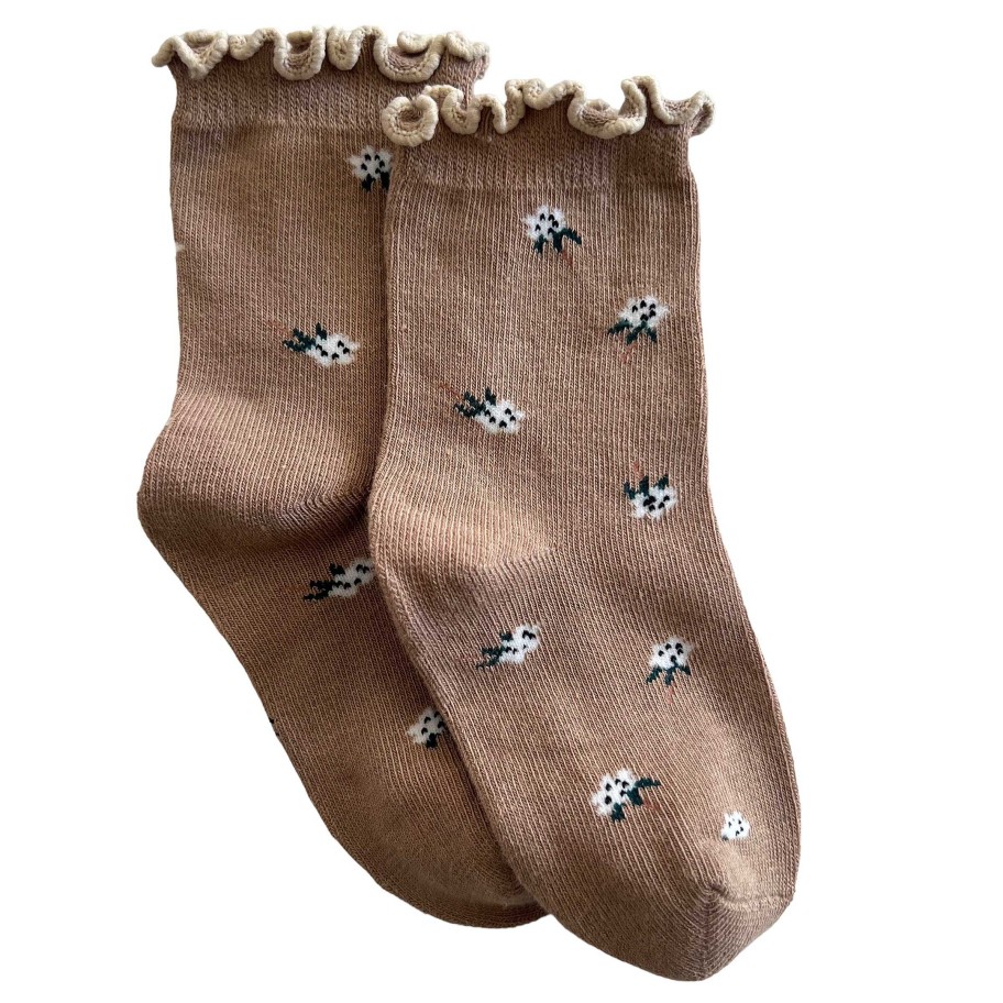 Accessories Sold by SpearmintLOVE | Lettuce Edge Socks, Beige Flower