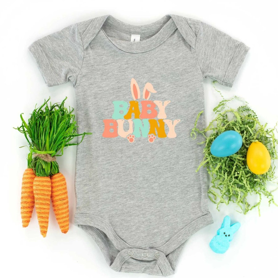 Girl The Juniper Shop | Baby Bunny Ears Short Sleeve Bodysuit, Heather Grey