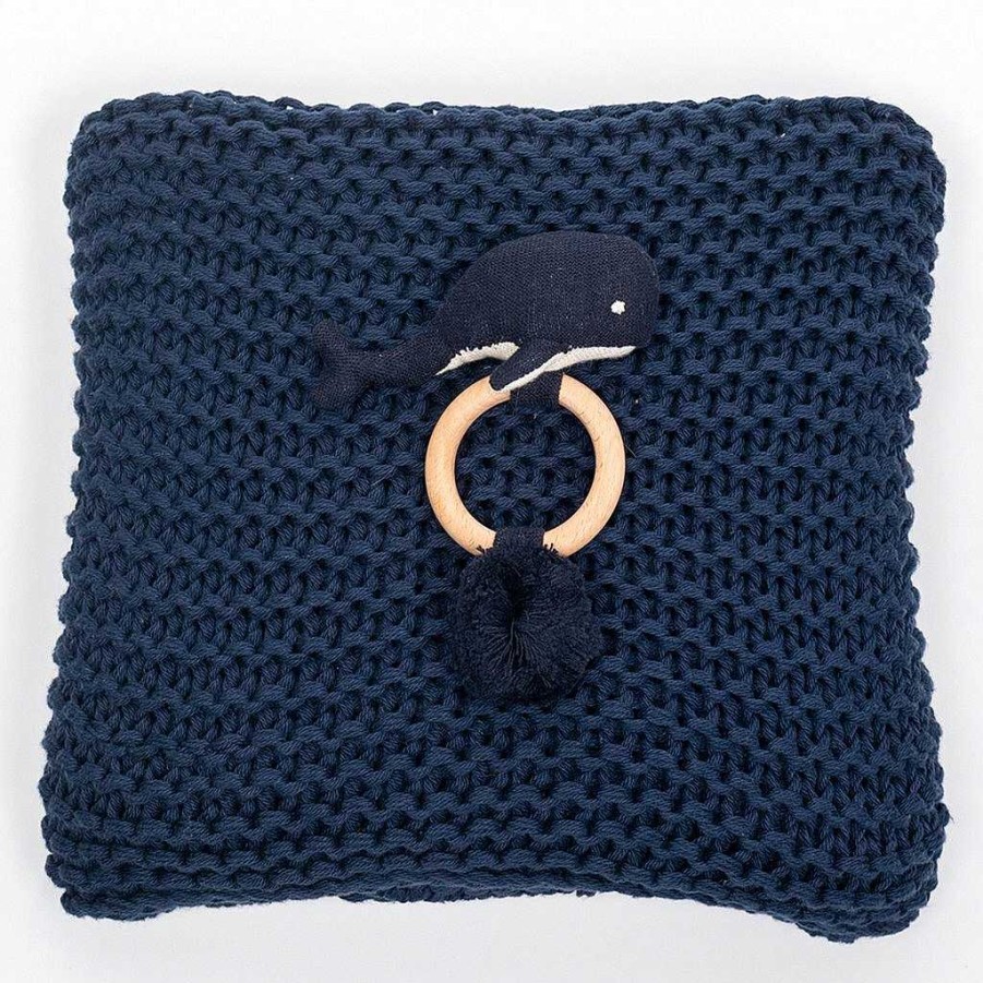 Girl Zestt | Comfy Knit Baby Gift Set, Rattle & Blanket Navy