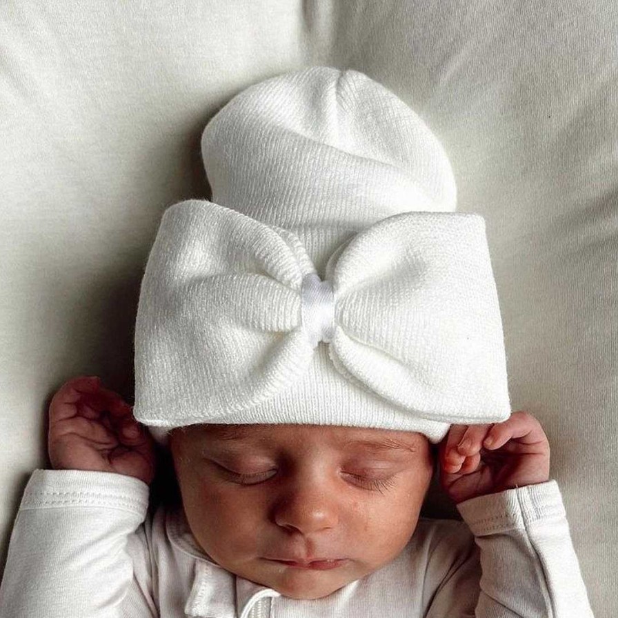 Accessories SpearmintLOVE | Baby'S First Hat, Warm White Bow