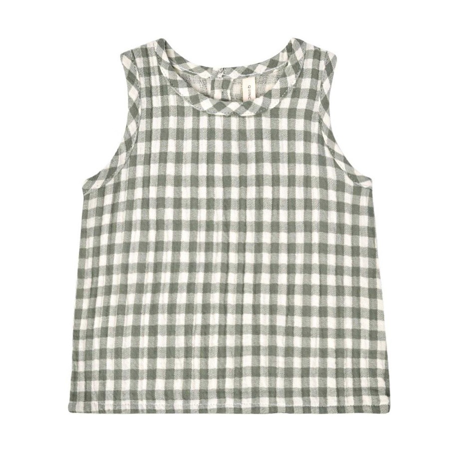 Boy Quincy Mae | Organic Woven Tank, Sea Green Gingham