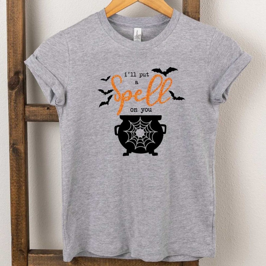 Boy The Juniper Shop | I'Ll Put A Spell On You Glitter Short Sleeve Graphic Tee, Heather Grey