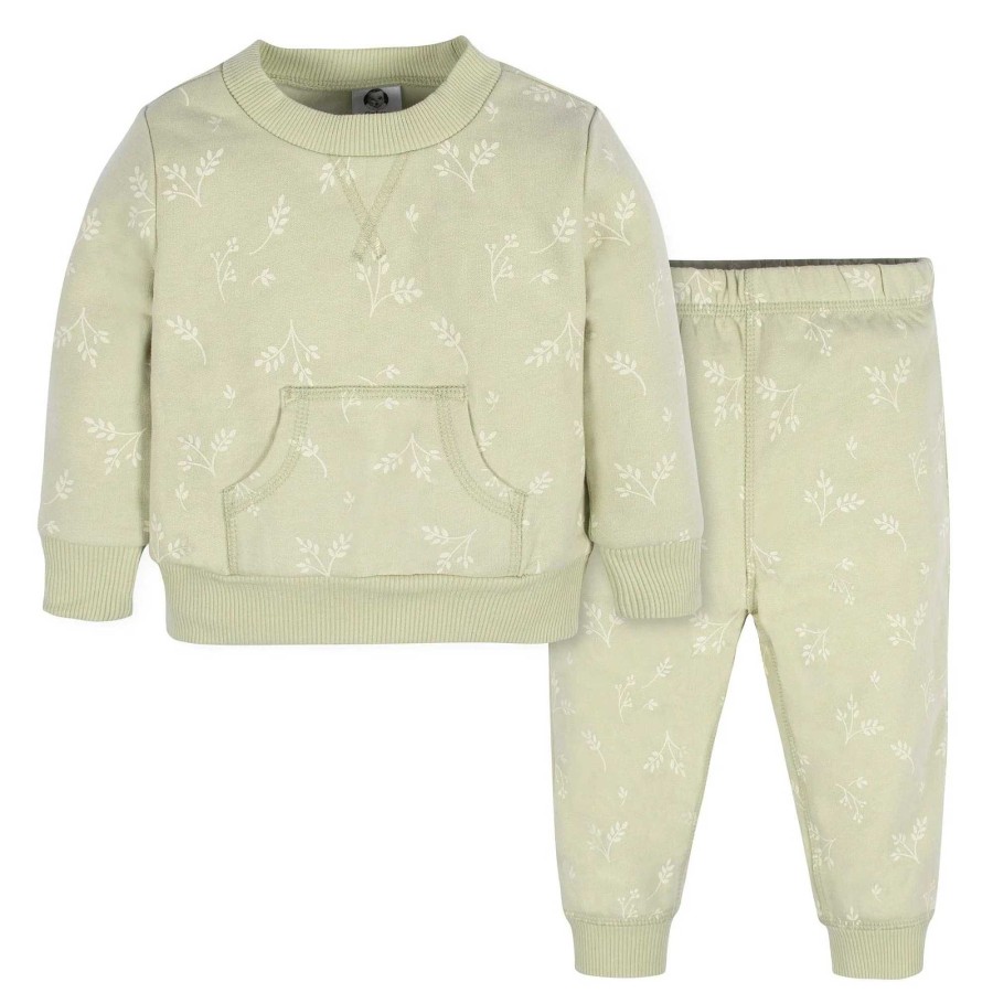 Girl Gerber Childrenswear | 2-Piece Sweatshirt & Pant Set, Green Leaves