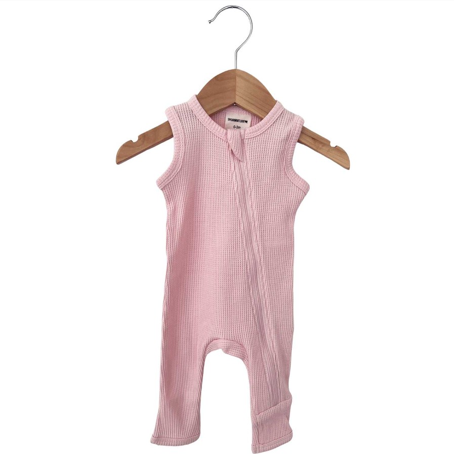 Girl SpearmintLOVE | Organic Waffle Sleeveless Zip Romper, Blush