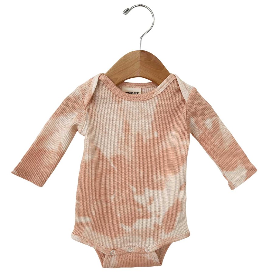 Girl SpearmintLOVE | Organic Waffle Long Sleeve Bodysuit, Pink Lemonade Tie Dye