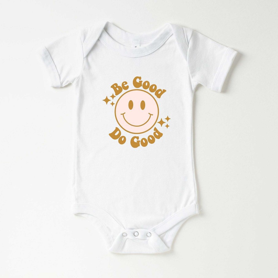 Boy The Juniper Shop | Be Good Do Good Happy Face Short Sleeve Bodysuit, White